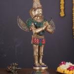 Brass Standing Garuda with Meenakari | 22" x 13" x 7" (55.9 x 33 x 17.8 cm) | 12.5 kg Sacred Art | Divine Vehicle Murti